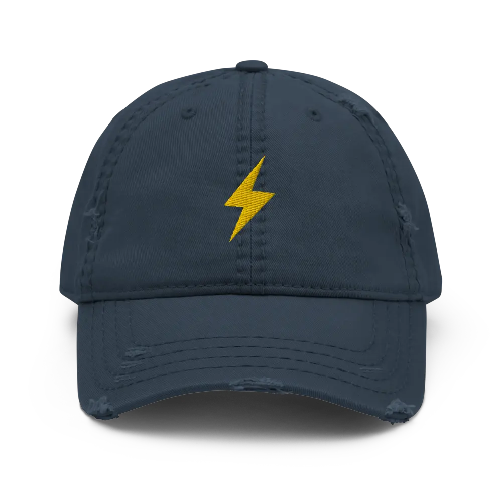 bitcoin hat - lightning symbol gold embroidery - front view - navy