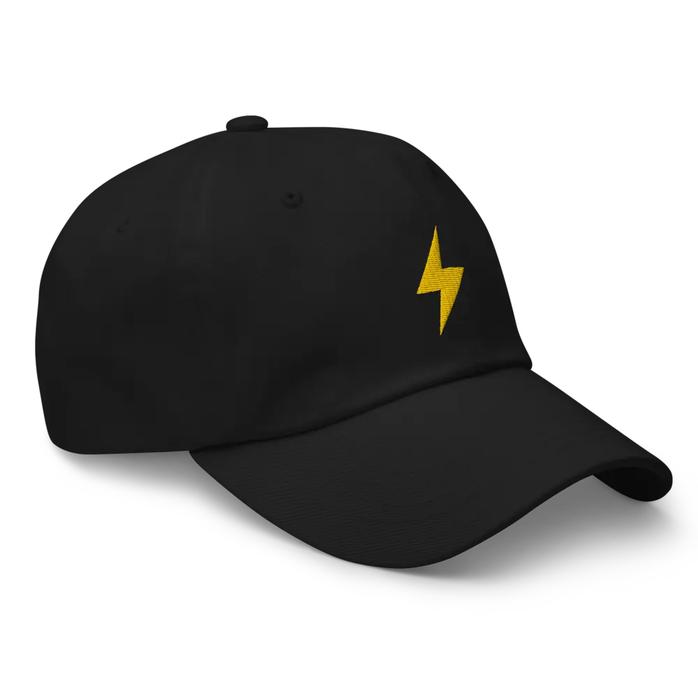 bitcoin hat - lightning symbol - front logo gold detail - black