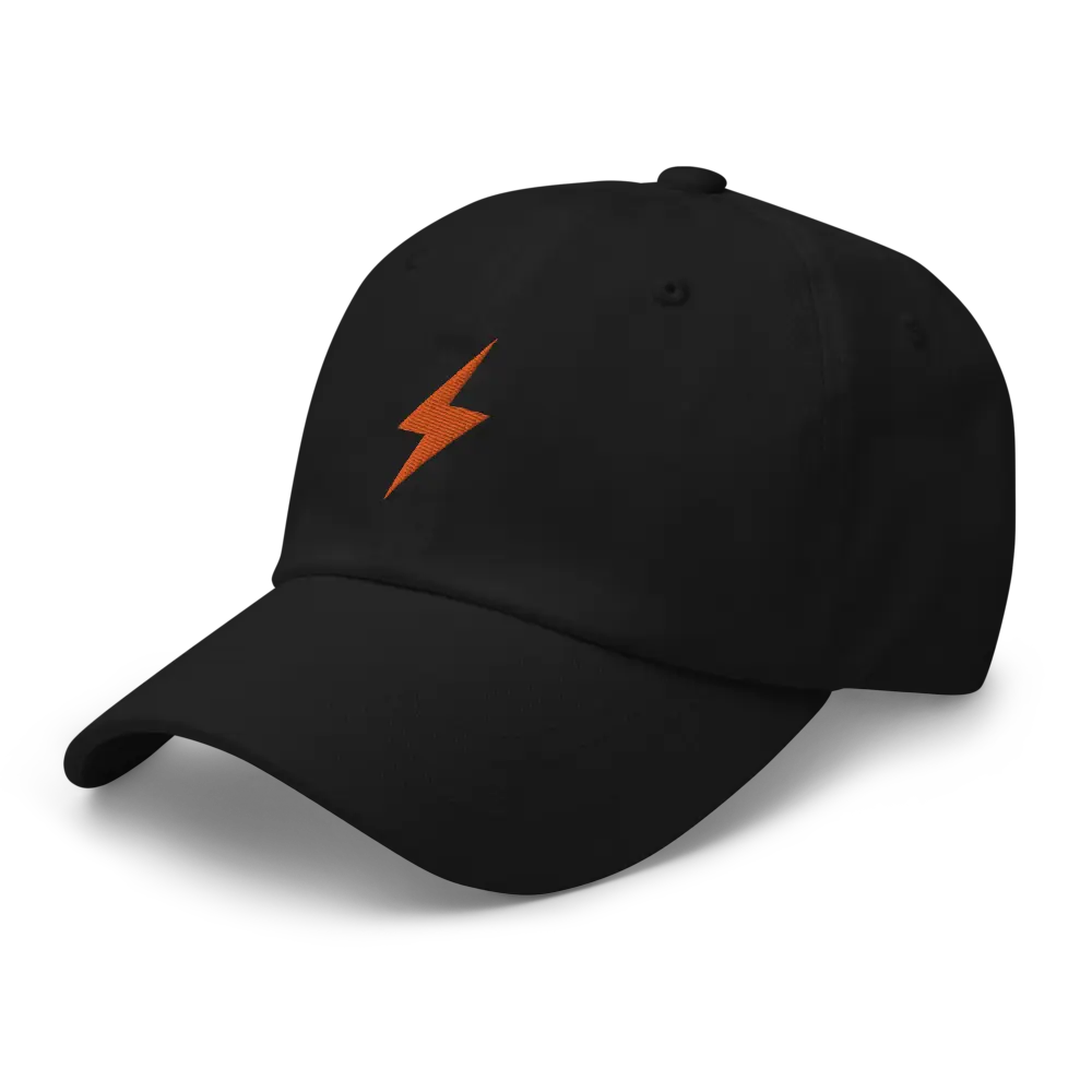 bitcoin hat - lightning symbol - front logo detail orange - black
