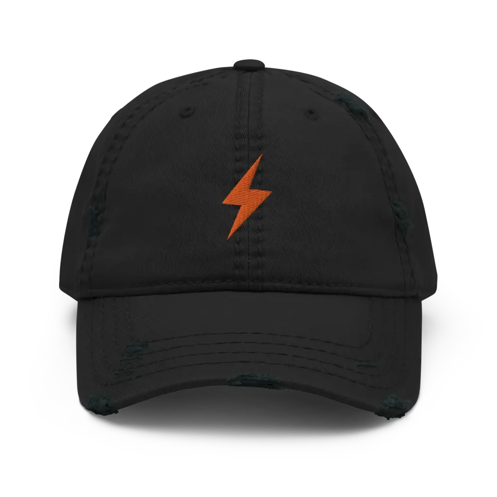 bitcoin hat - lightning symbol orange embroidery - front view - black