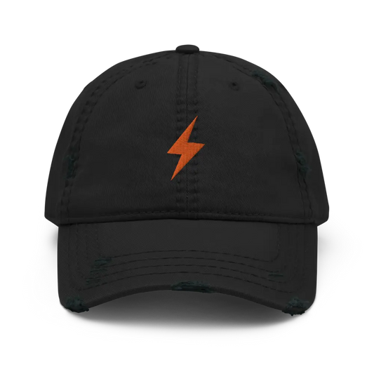 bitcoin hat - lightning symbol orange embroidery - front view - black