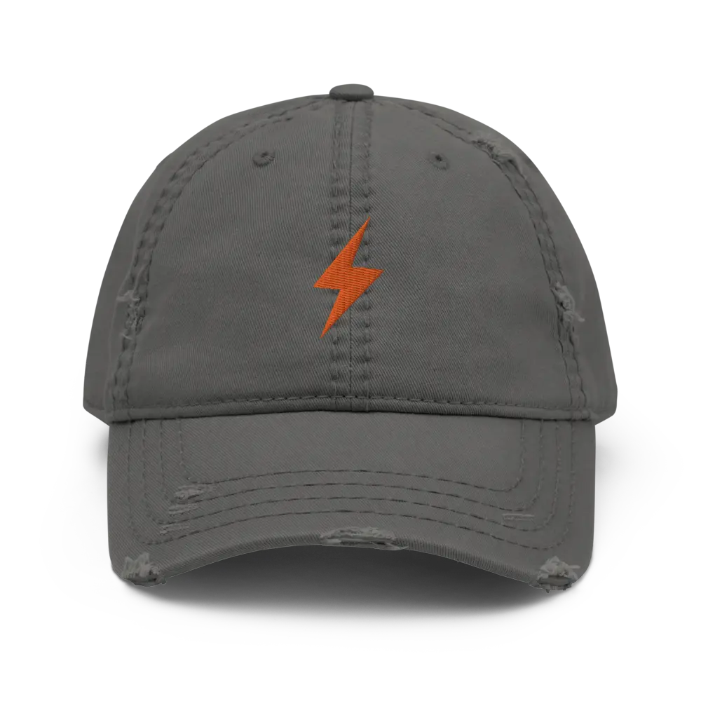 bitcoin hat - lightning symbol orange embroidery - front view - grey