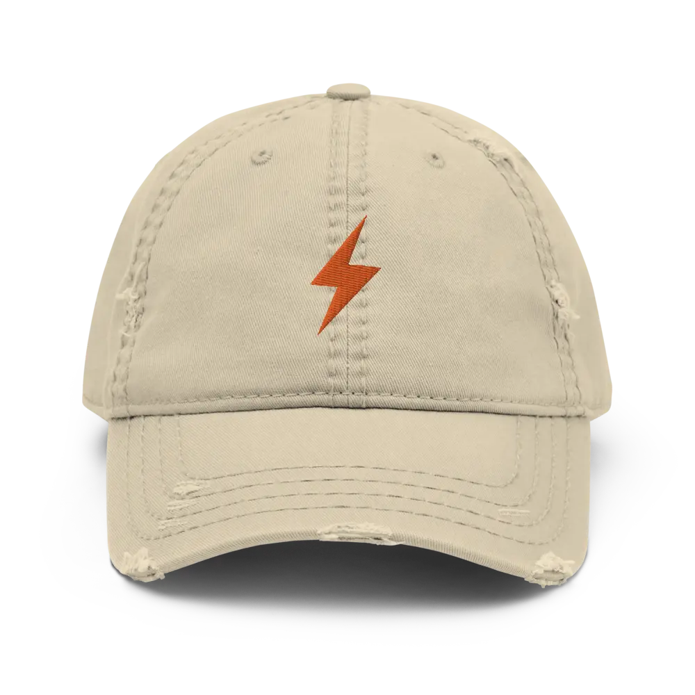 bitcoin hat - lightning symbol orange embroidery - front view - khaki