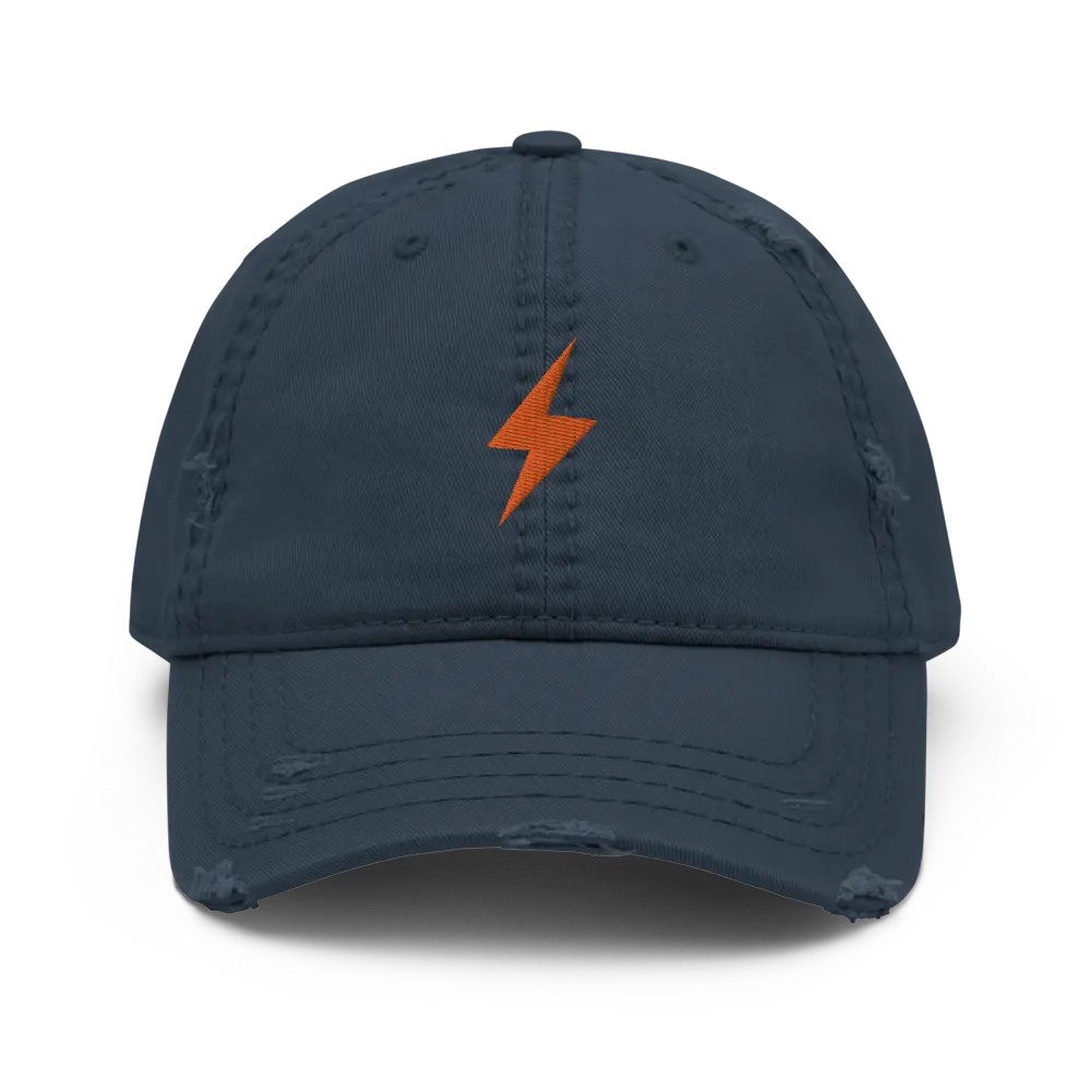 bitcoin hat - lightning symbol orange embroidery - front view - navy
