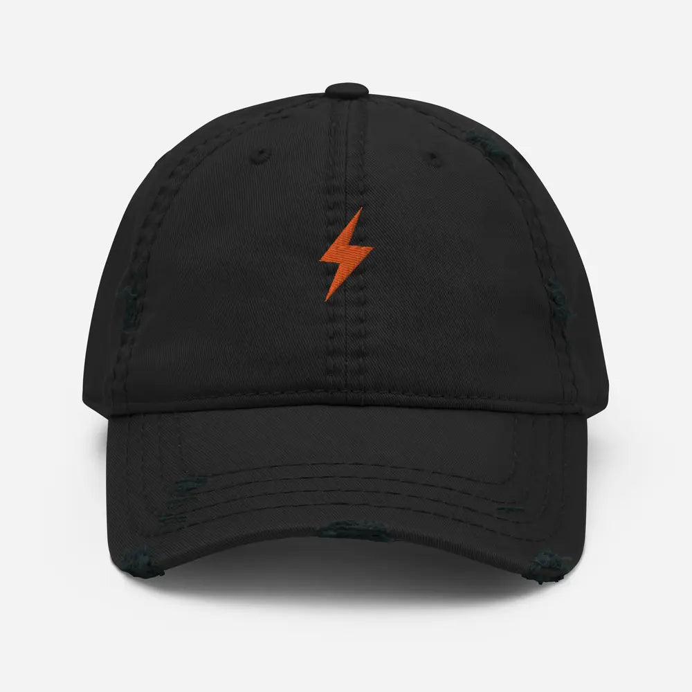 bitcoin hat - lightning symbol front orange embroidery - black