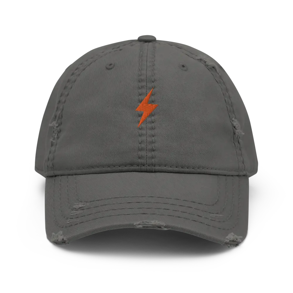 bitcoin hat - lightning symbol front orange embroidery - grey