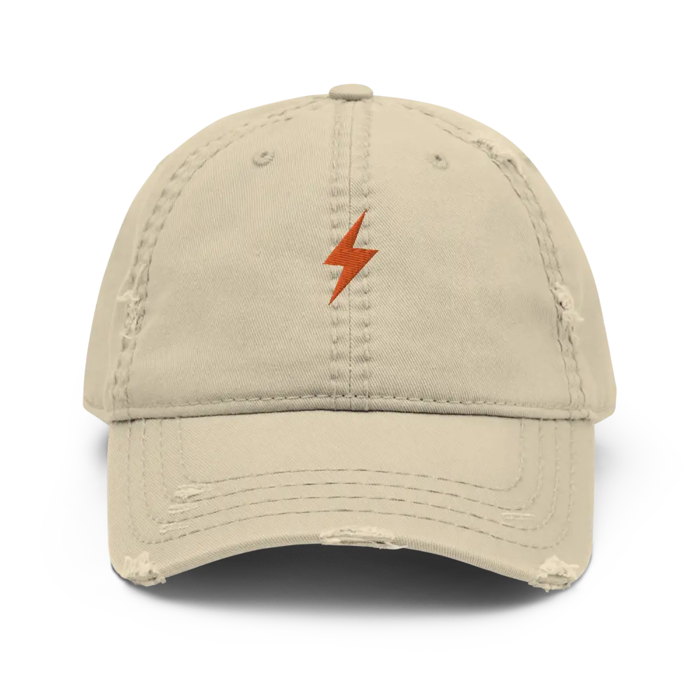 bitcoin hat - lightning symbol front orange embroidery - khaki