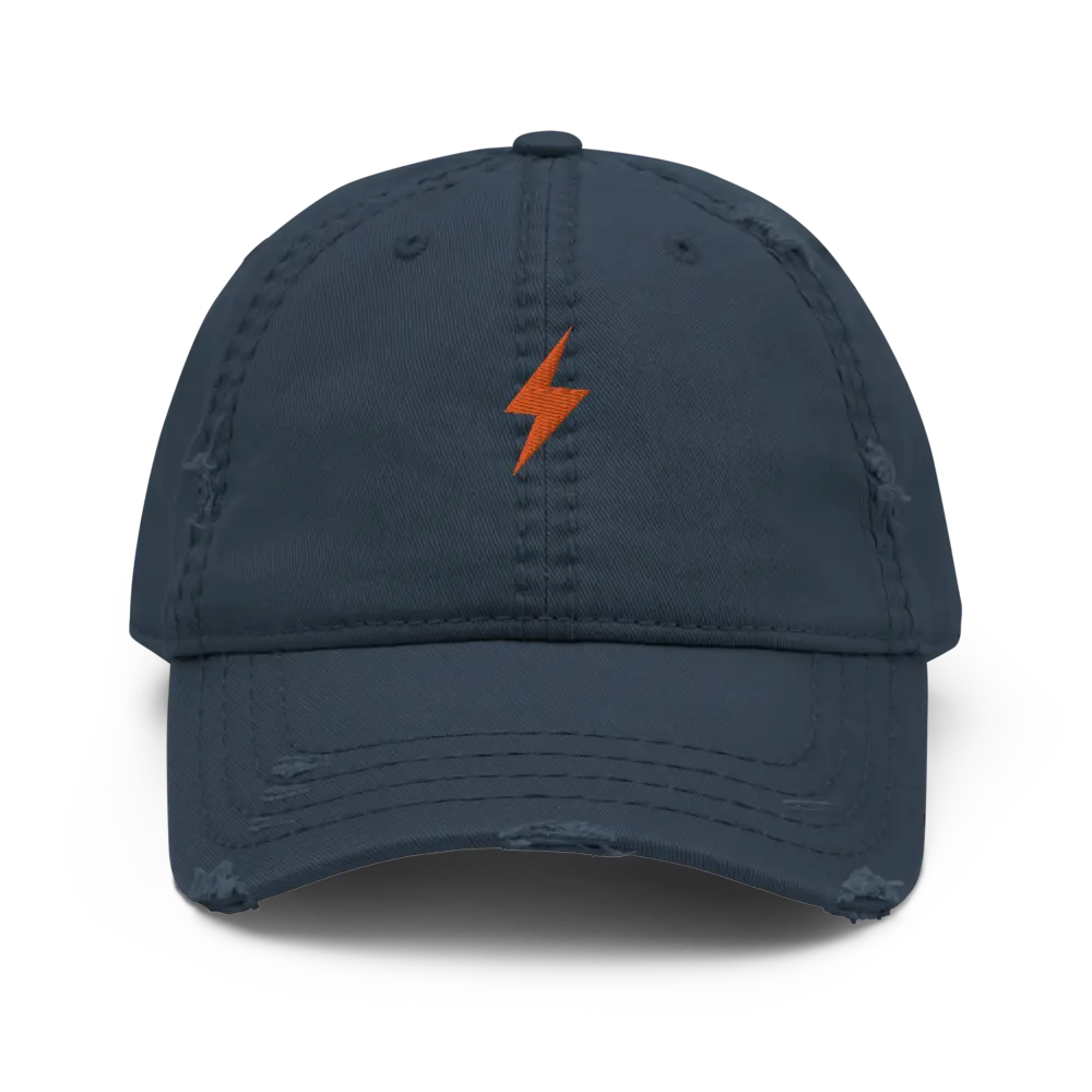 bitcoin hat - lightning symbol front orange embroidery - navy