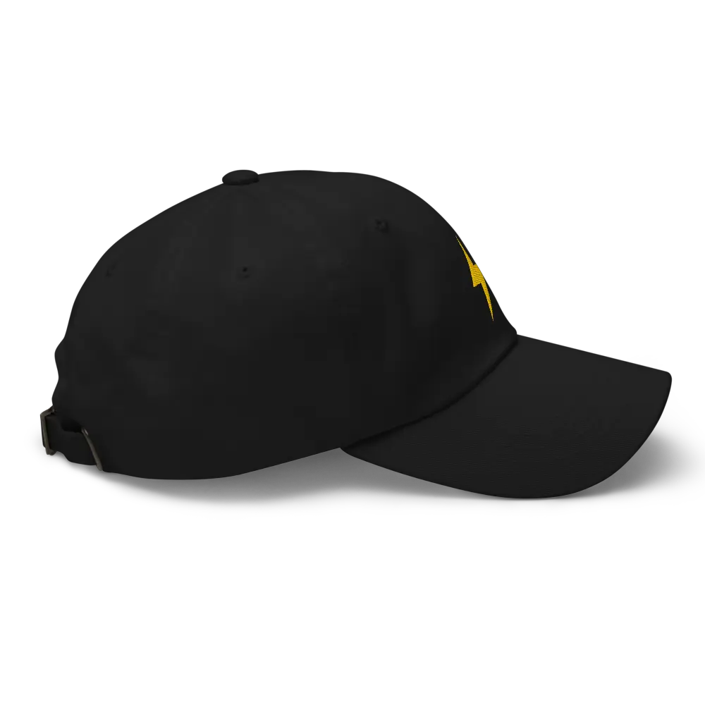 bitcoin hat - lightning symbol - gold embroidery side view - black