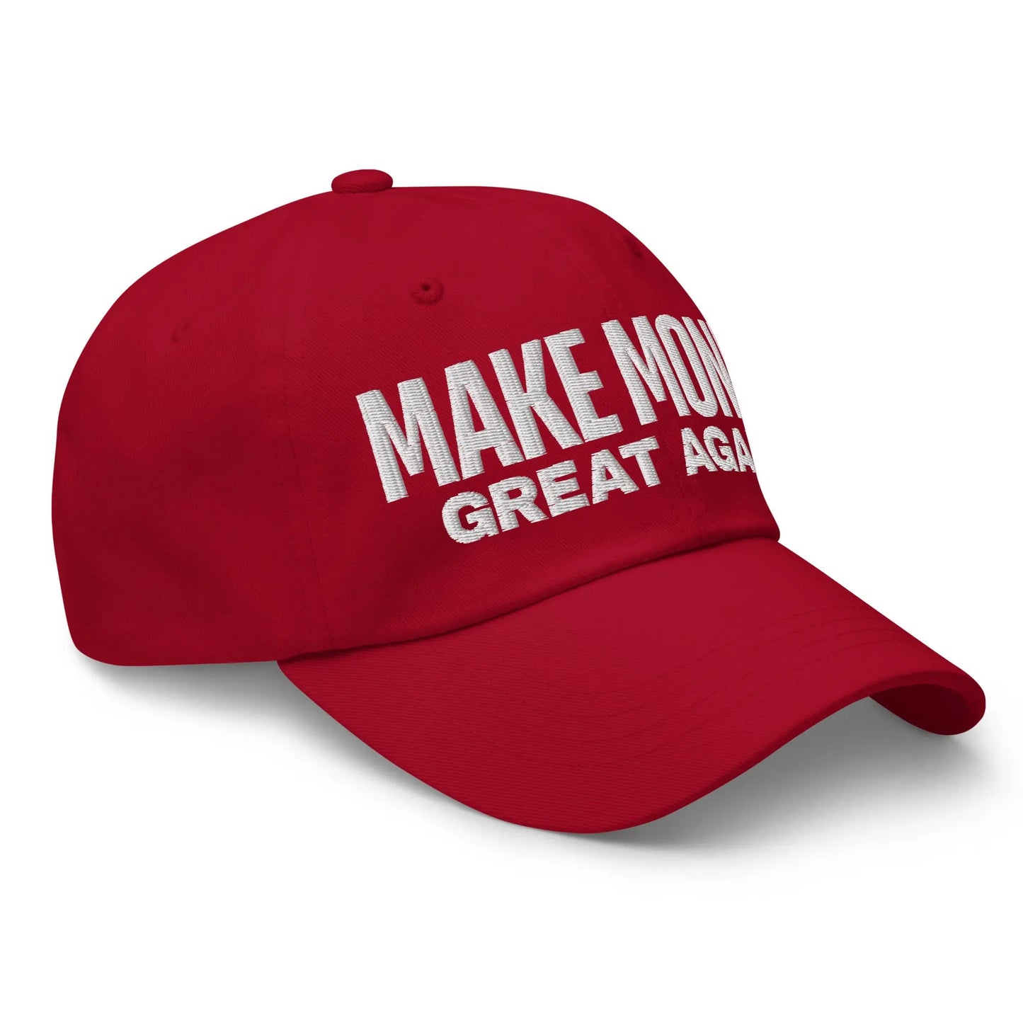 bitcoin hat - make money great again - angled embroidery view - red
