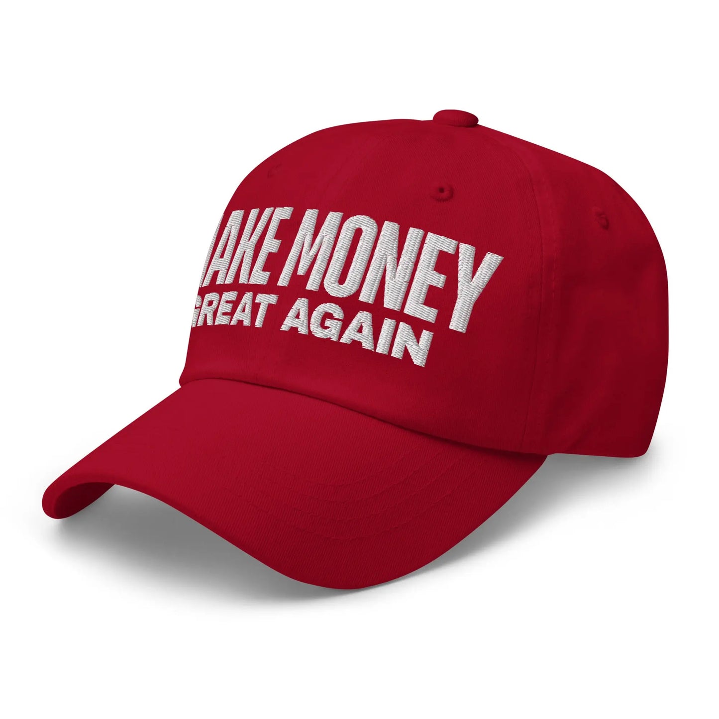 bitcoin hat - make money great again - text close-up white - red