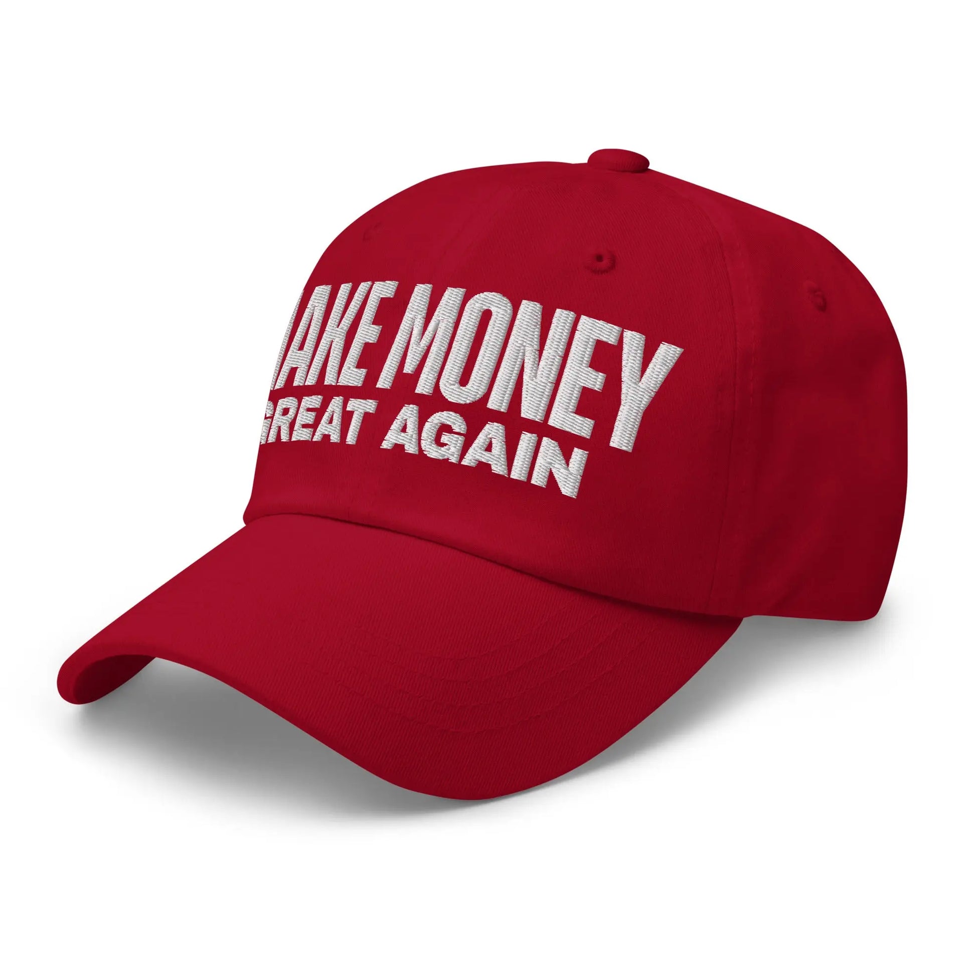 bitcoin hat - make money great again - text close-up white - red