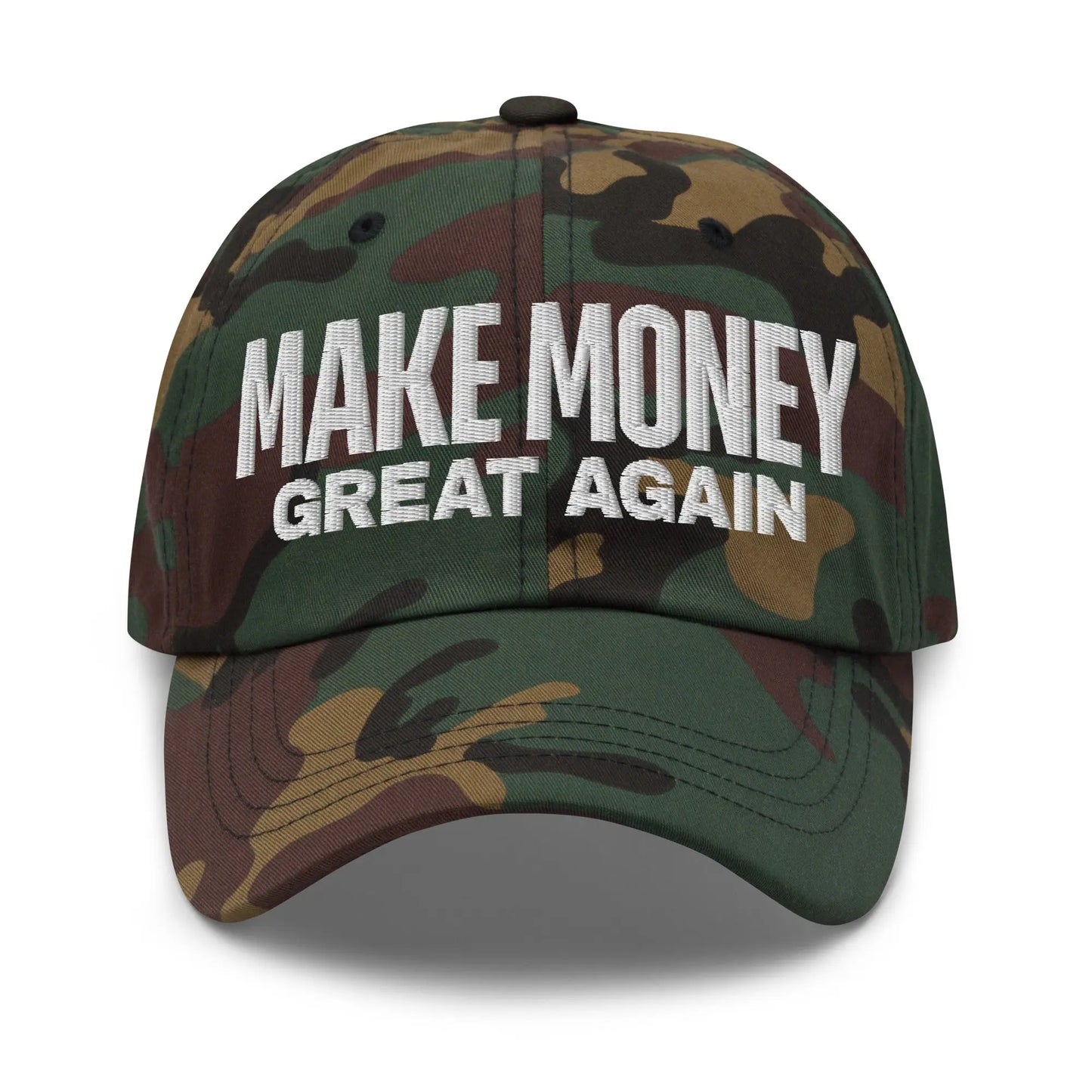 bitcoin hat - make money great again - white embroidery front - camo