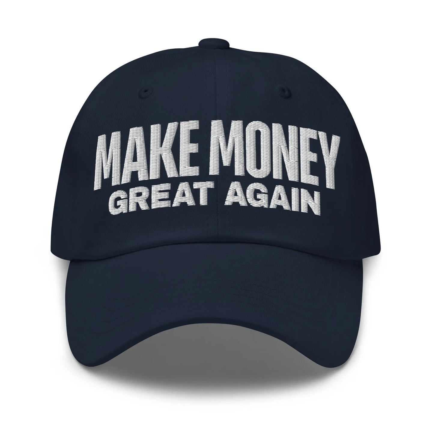 bitcoin hat - make money great again - white embroidery front - navy