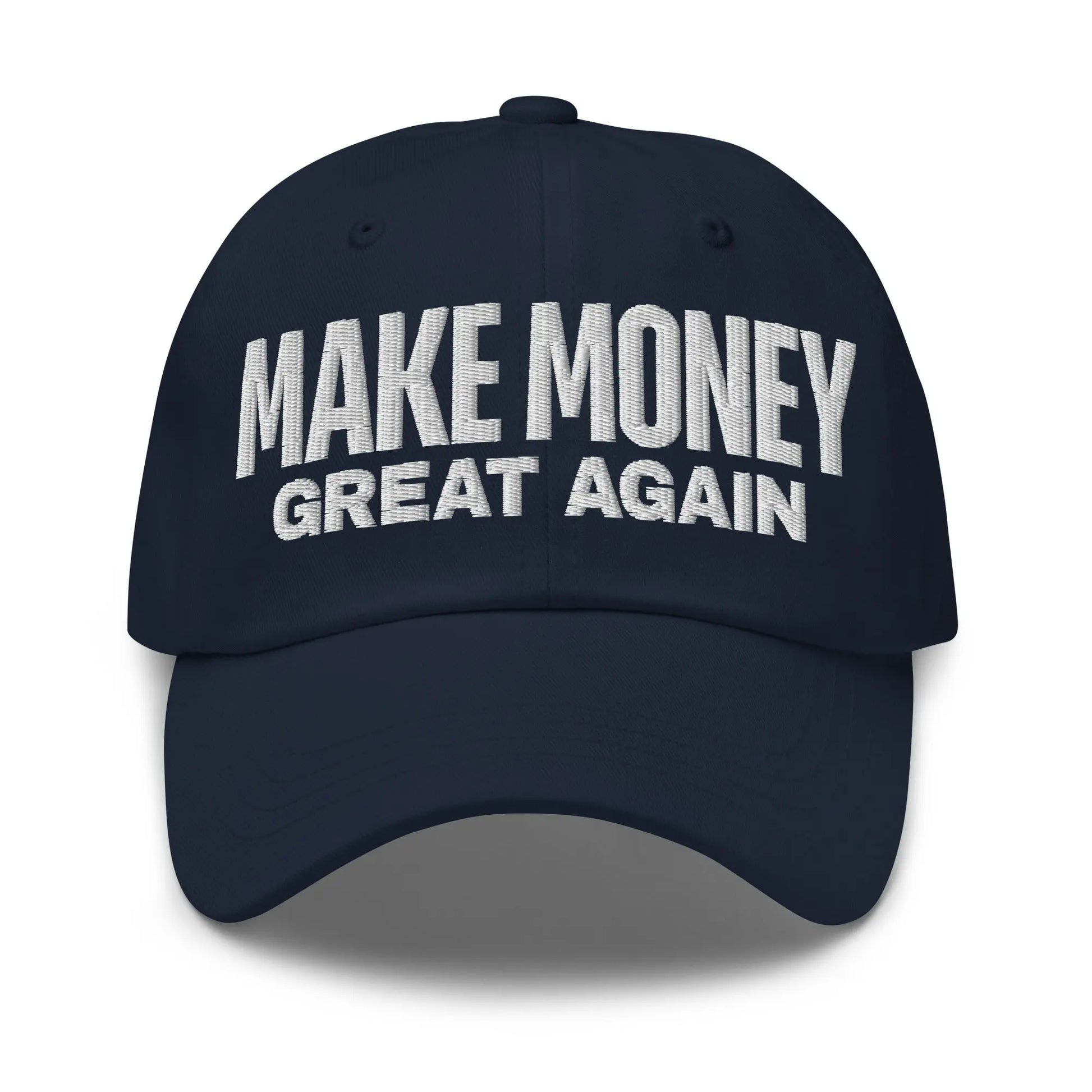 bitcoin hat - make money great again - white embroidery front - navy