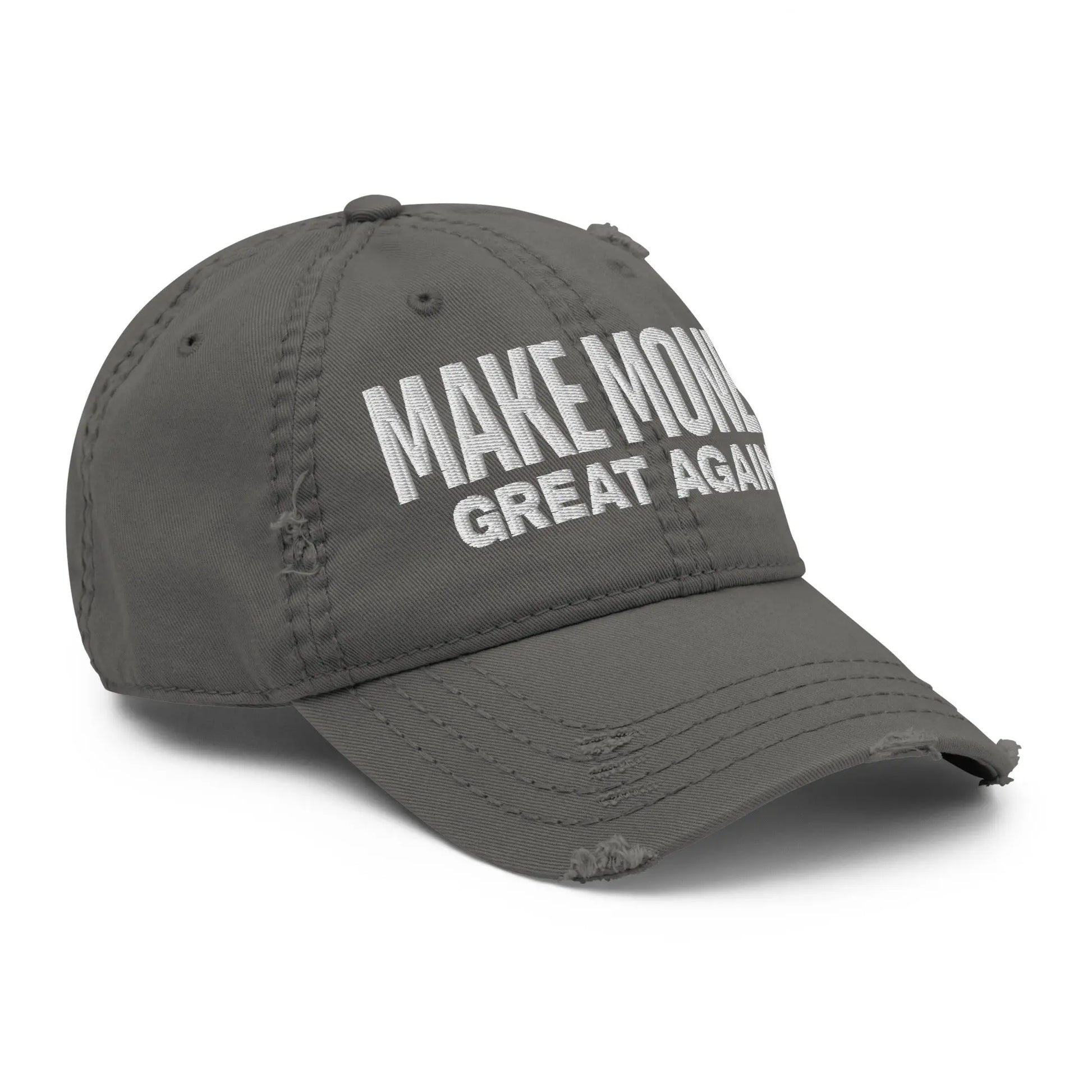 bitcoin hat - make money great again stitching detail - grey