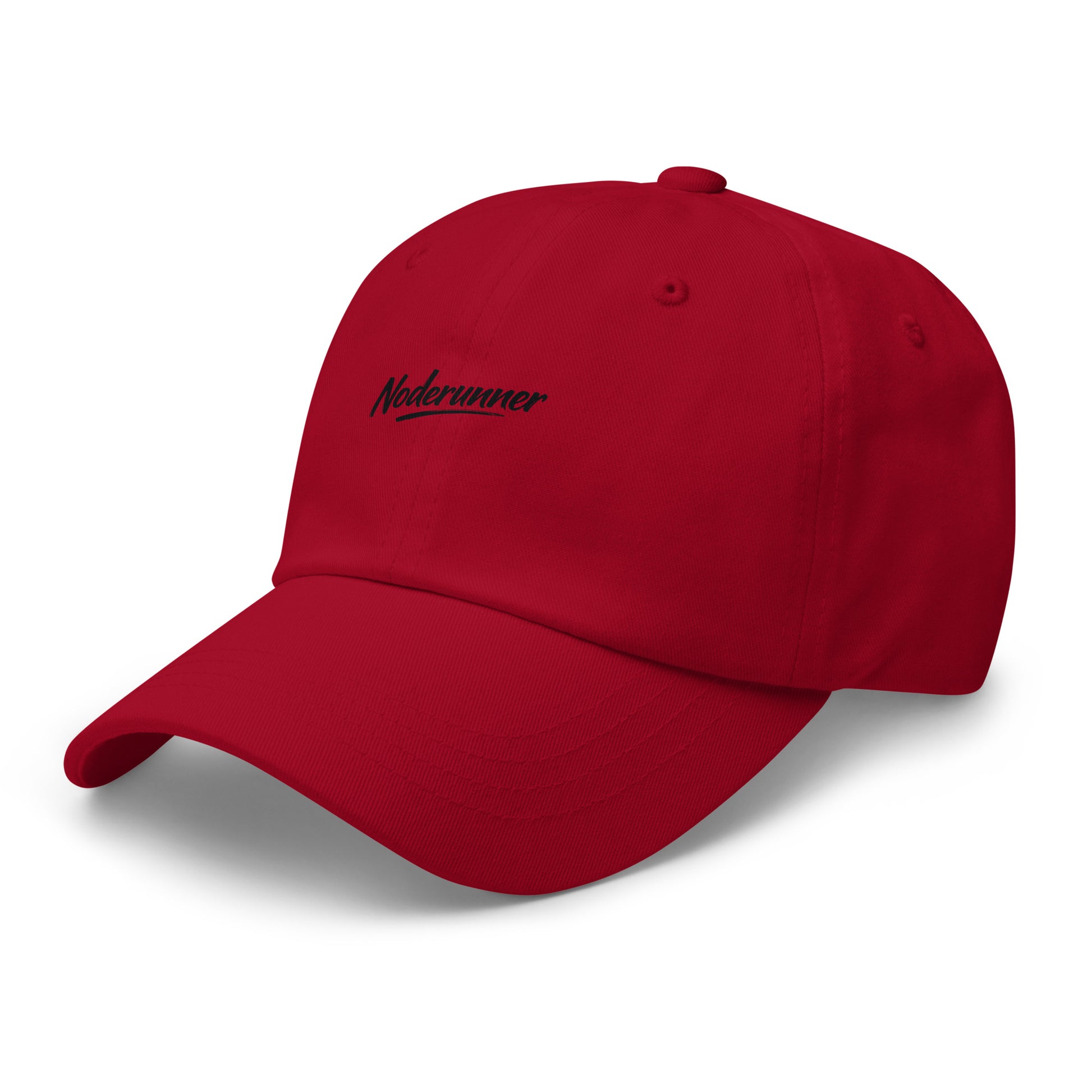bitcoin hat - noderunner - angled view - cranberry