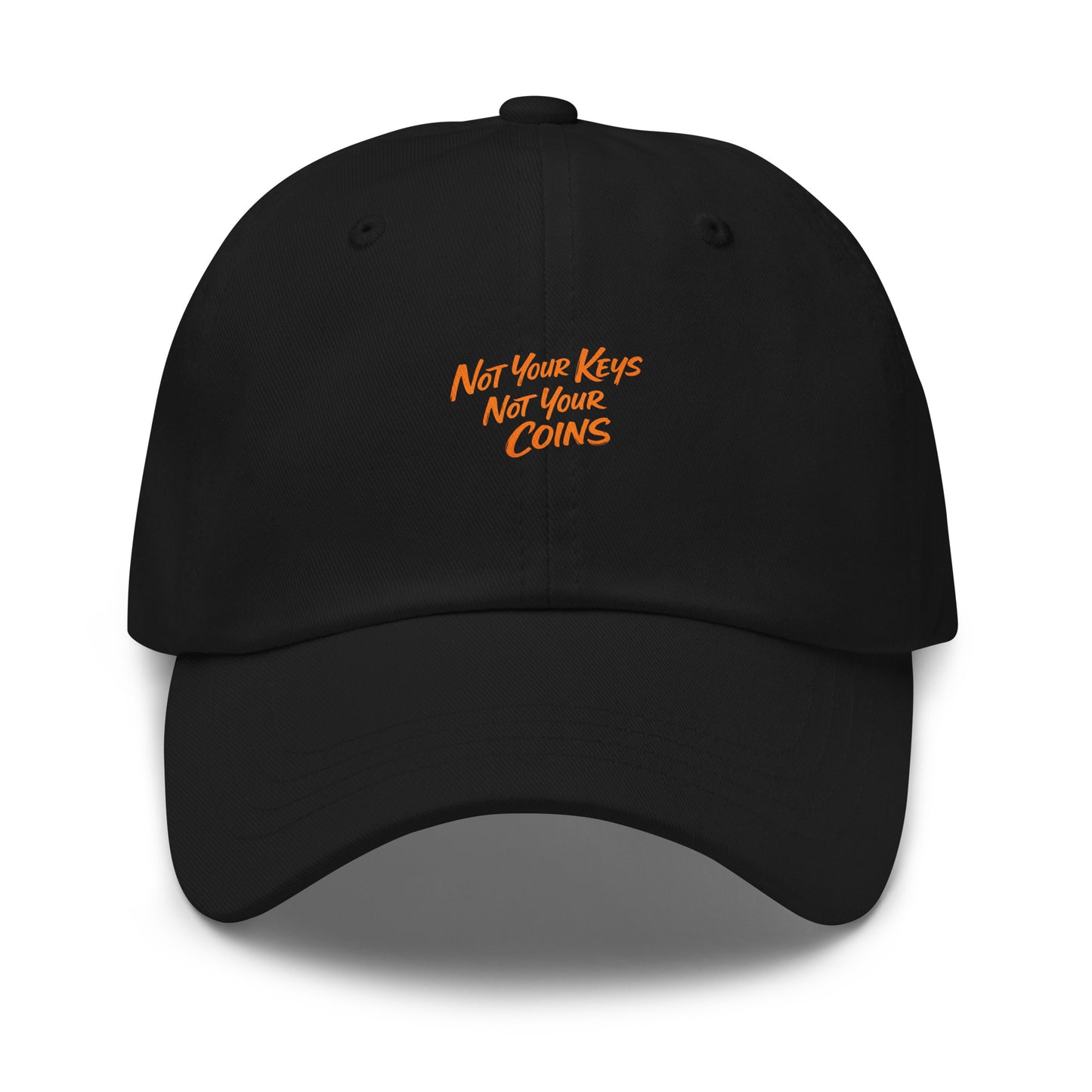 bitcoin hat - not your keys - front view - black