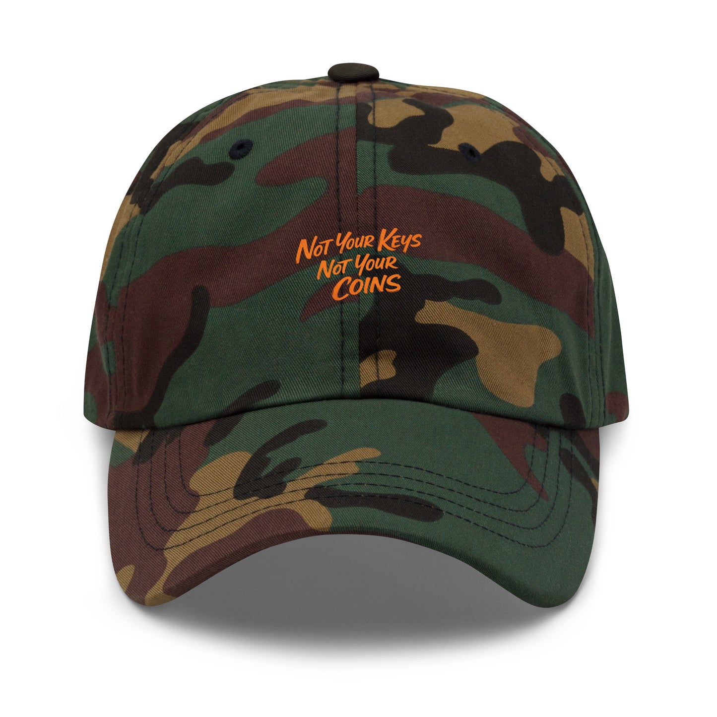 bitcoin hat - not your keys - front view - camo