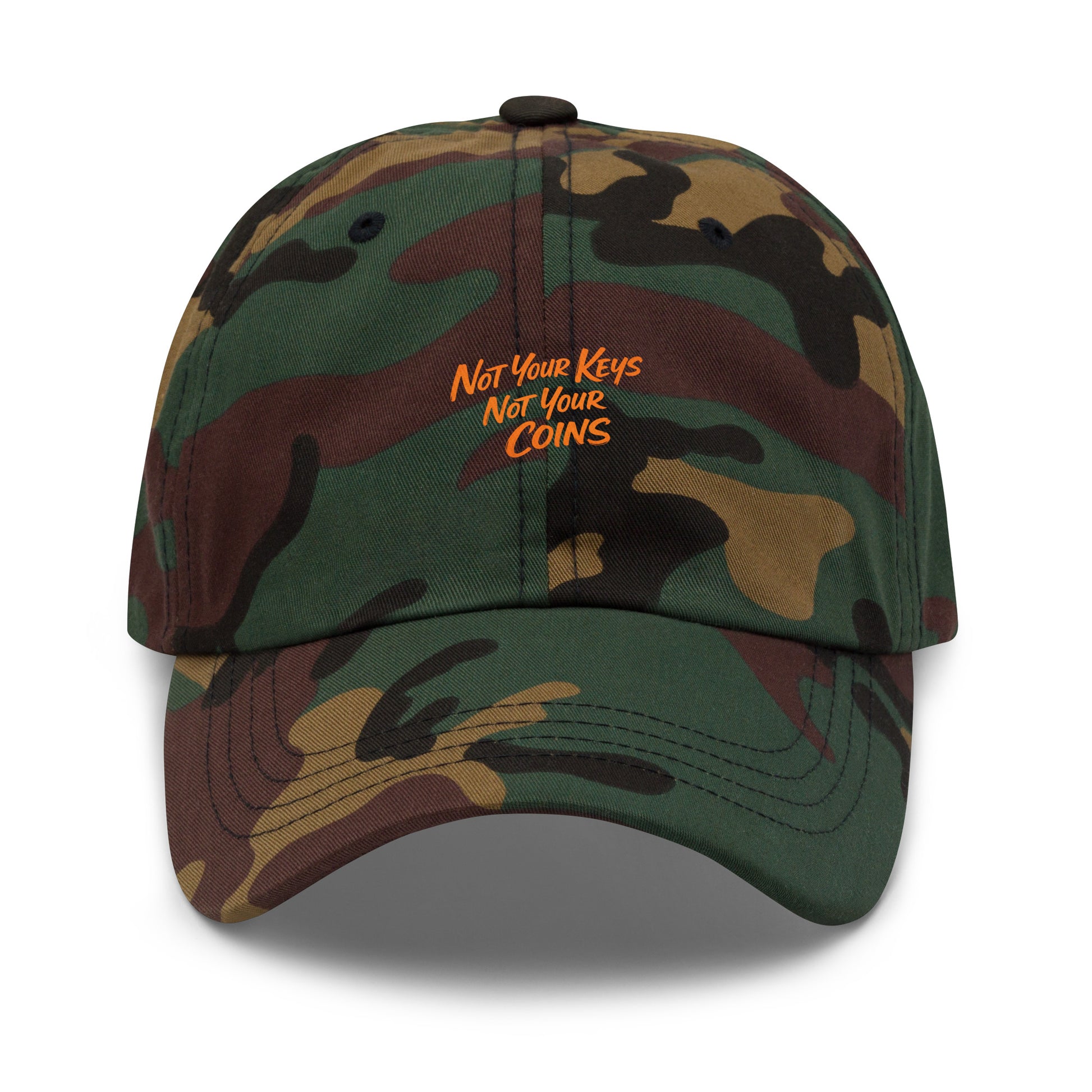 bitcoin hat - not your keys - front view - camo