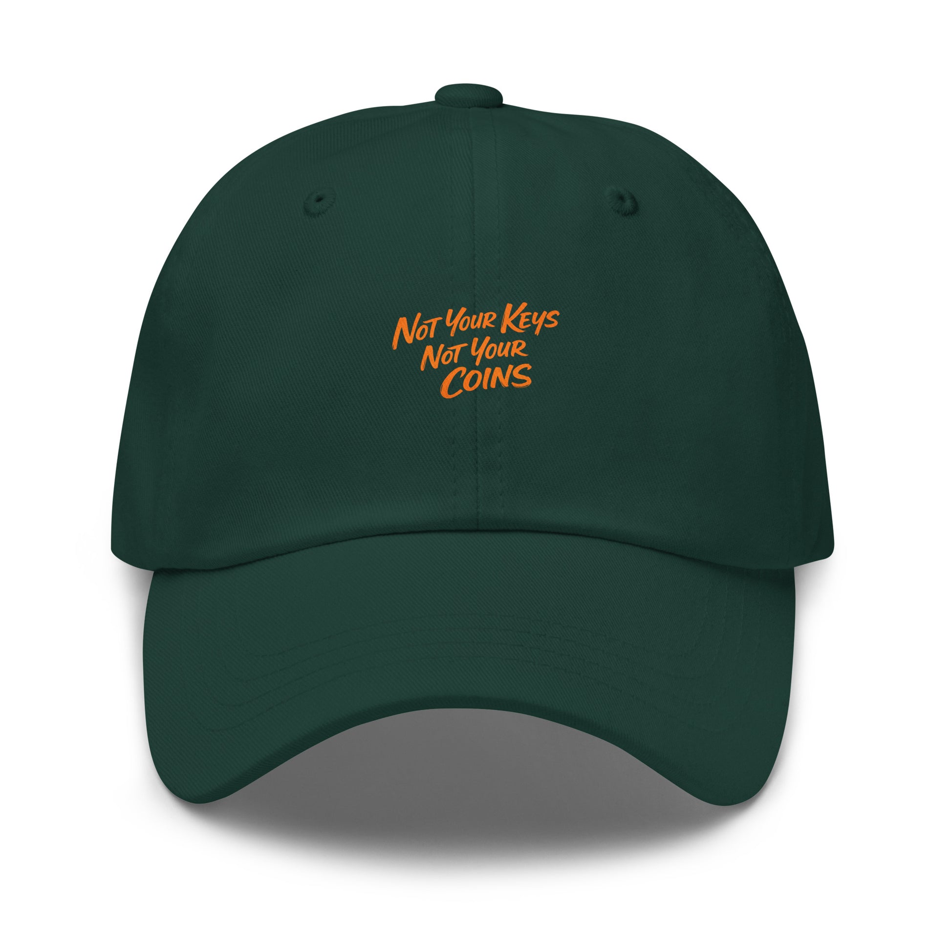 bitcoin hat - not your keys - front view - spruce green