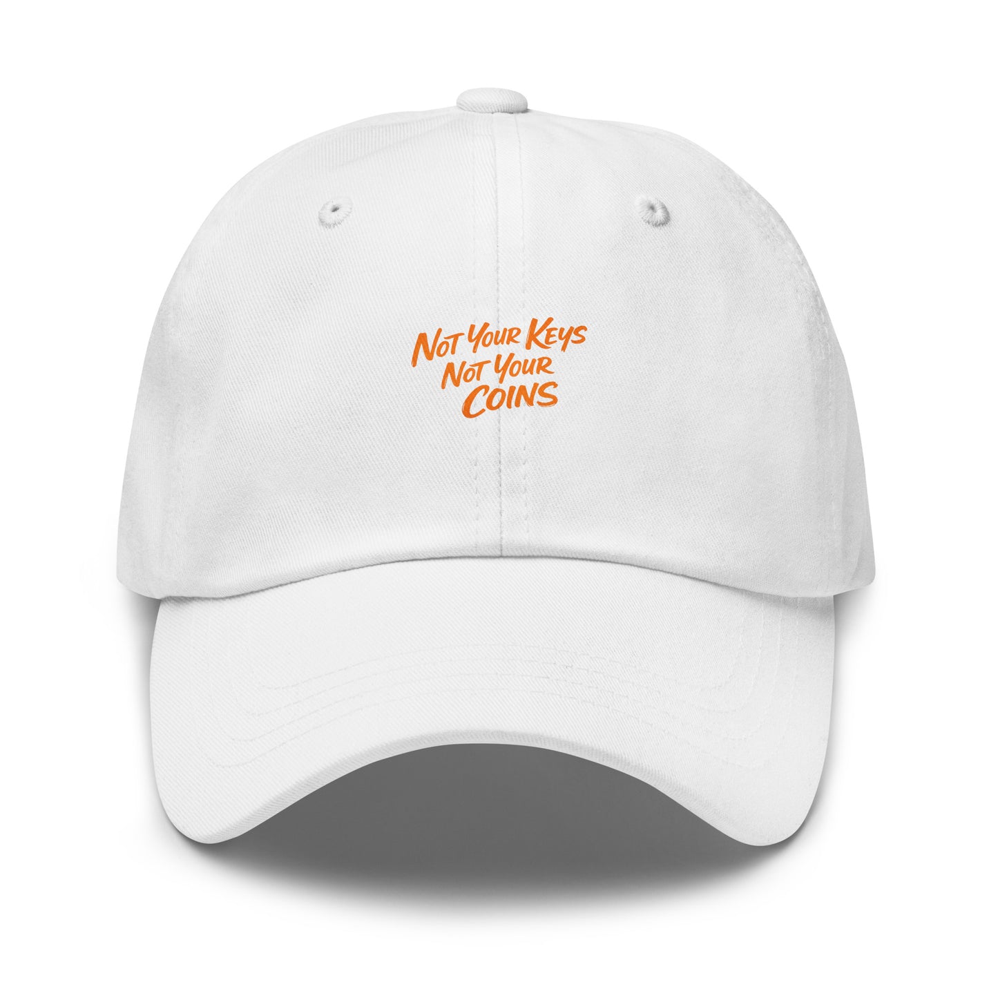 bitcoin hat - not your keys - front view - white