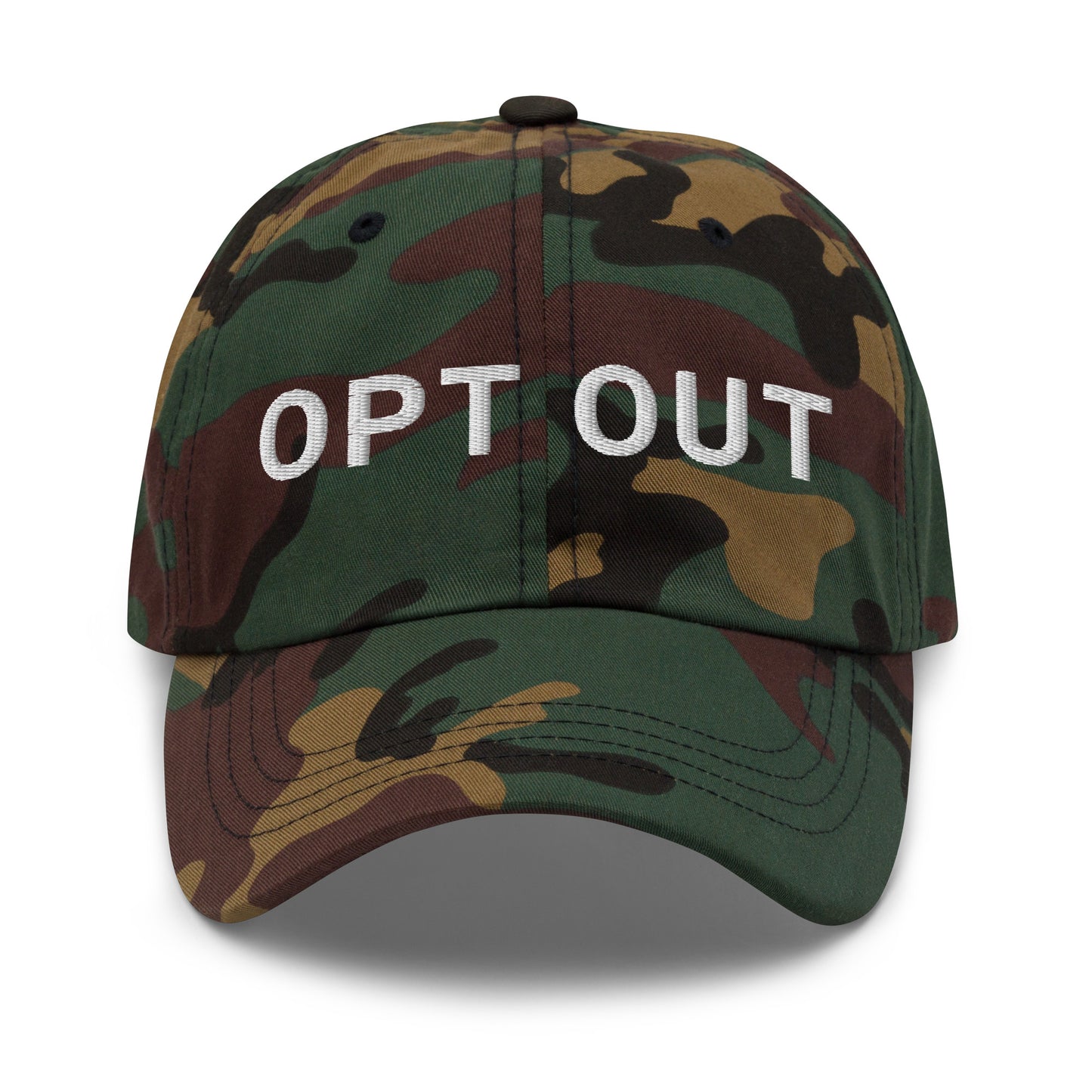 bitcoin hat - opt out - front view - green camo