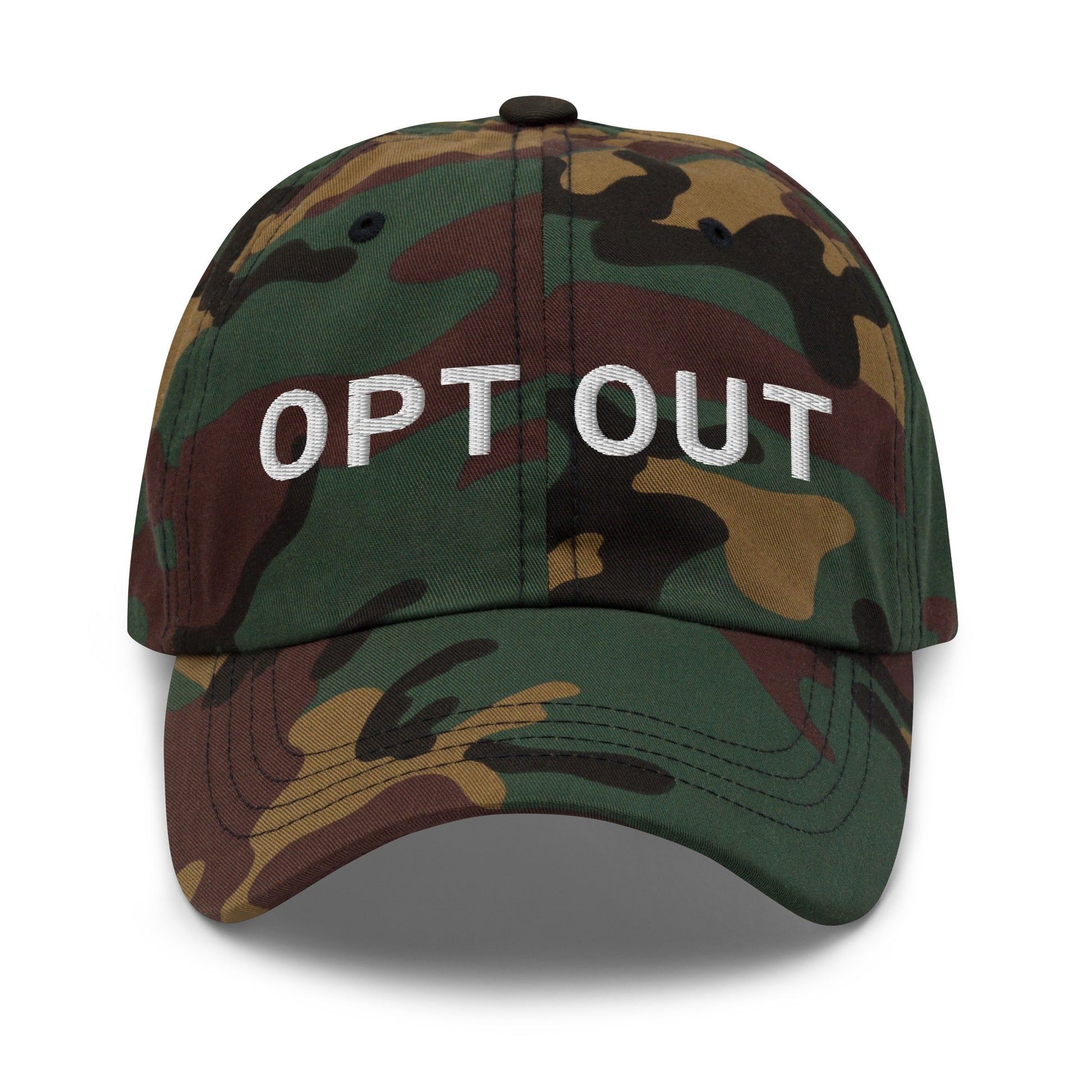 bitcoin hat - opt out - front view - green camo
