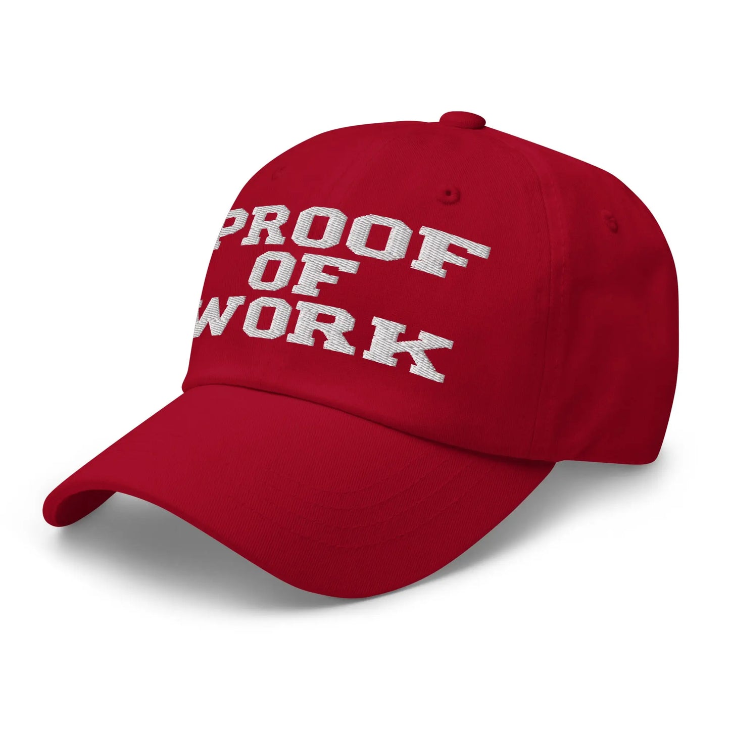 bitcoin hat - proof of work - angled view - red