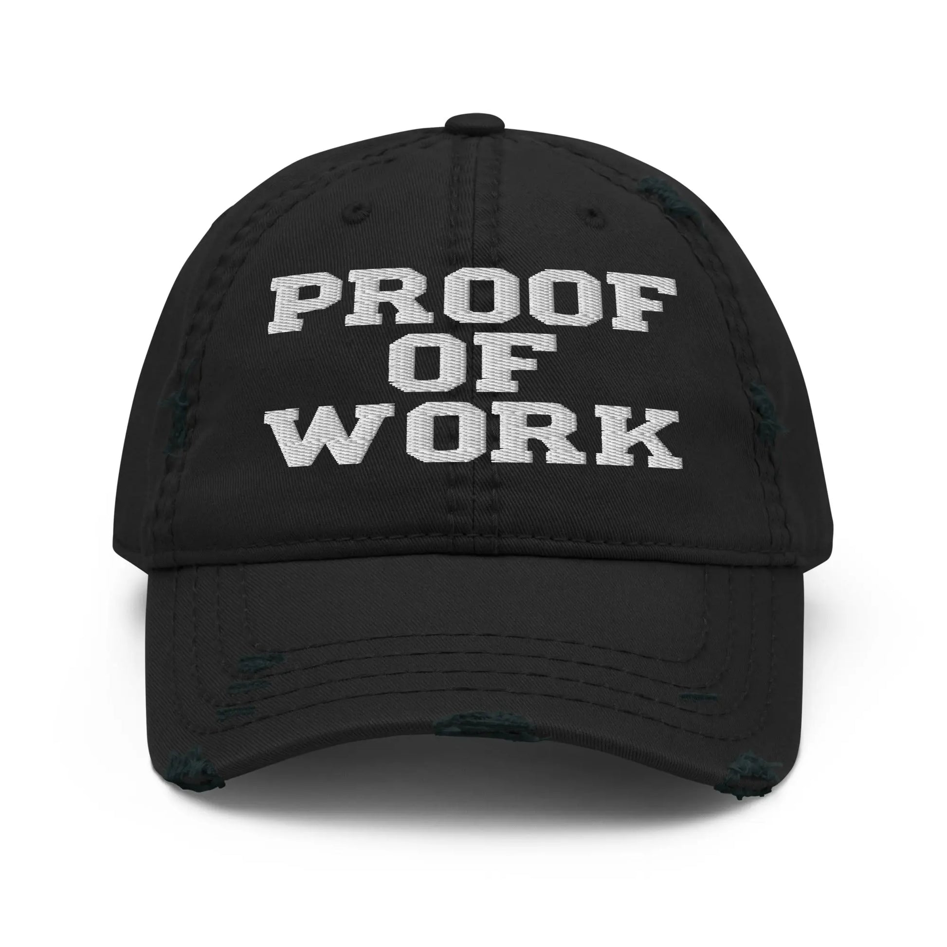 bitcoin hat - proof of work embroidery - front view - black