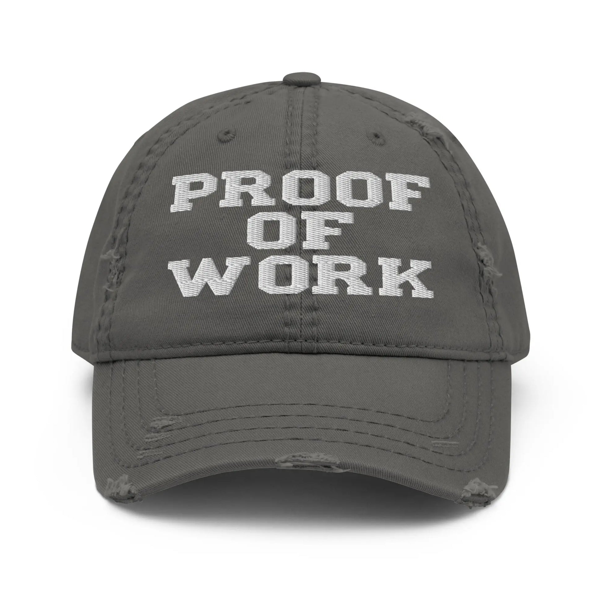 bitcoin hat - proof of work embroidery - front view - grey