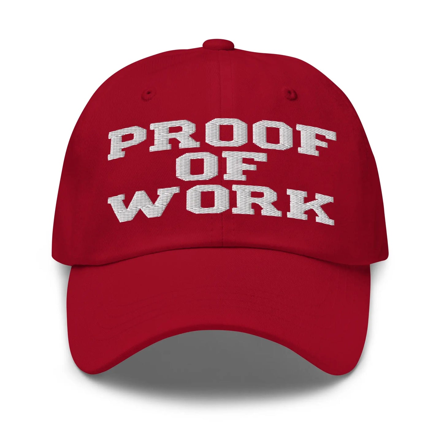 bitcoin hat - proof of work - front view - red