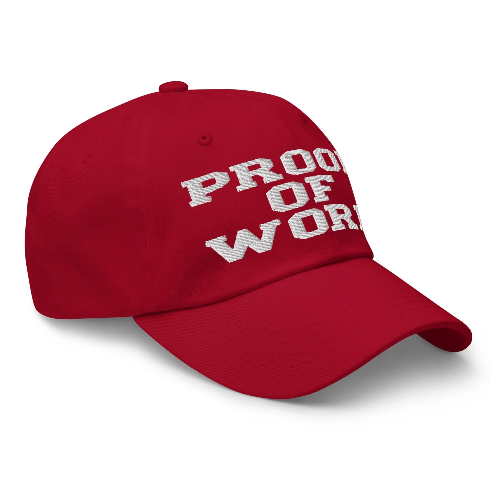 bitcoin hat - proof of work - side view - red