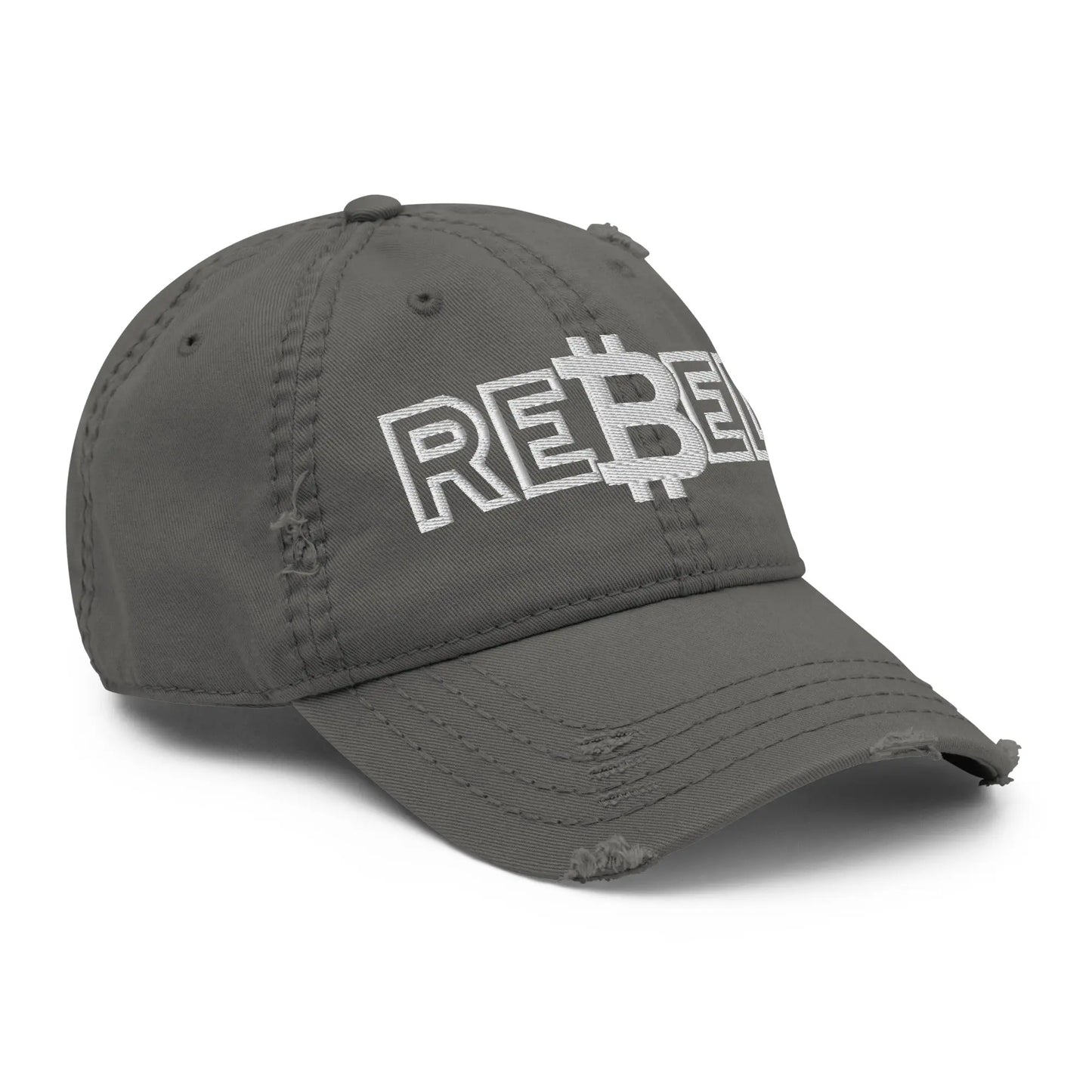 bitcoin hat - rebel embroidery close-up - grey