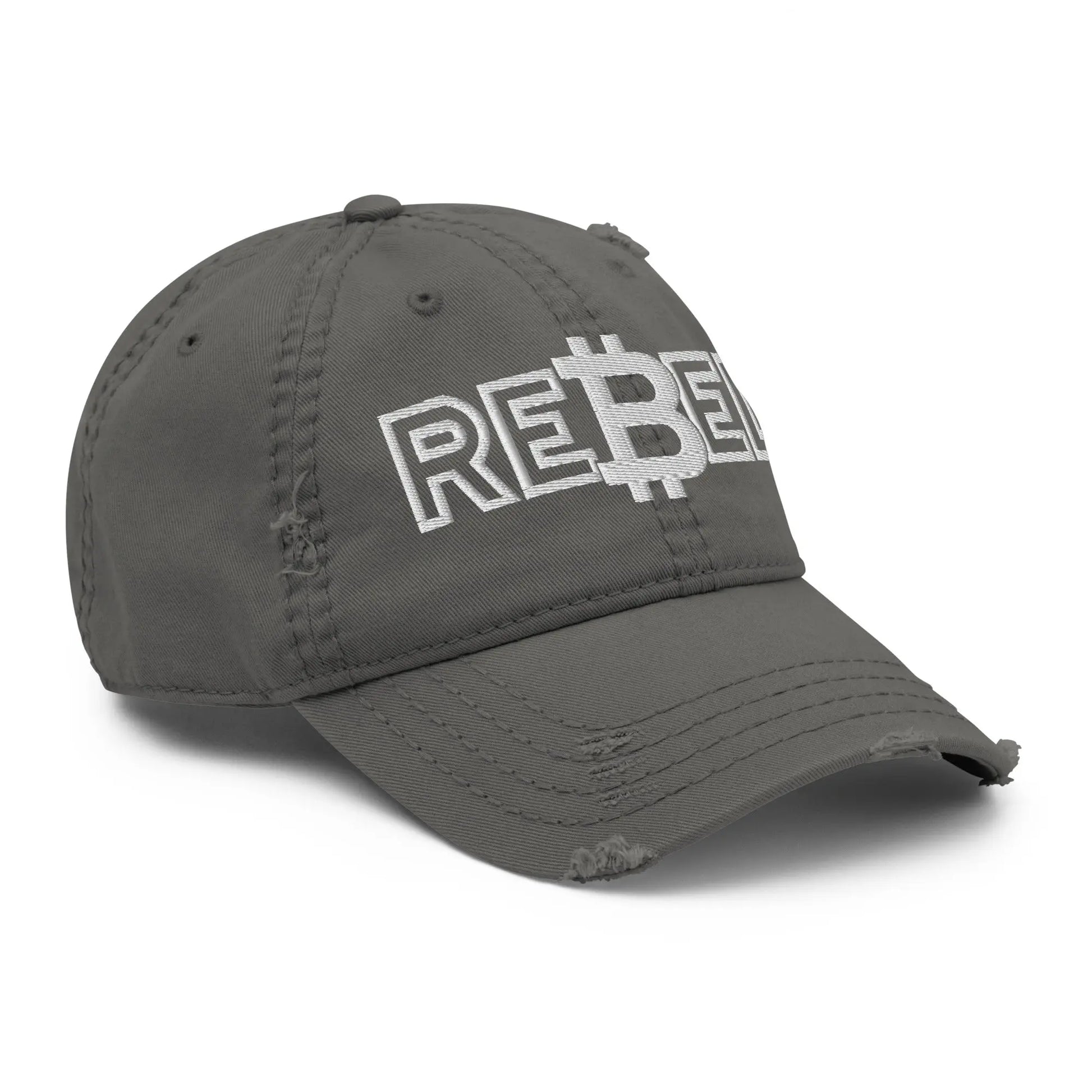 bitcoin hat - rebel embroidery close-up - grey