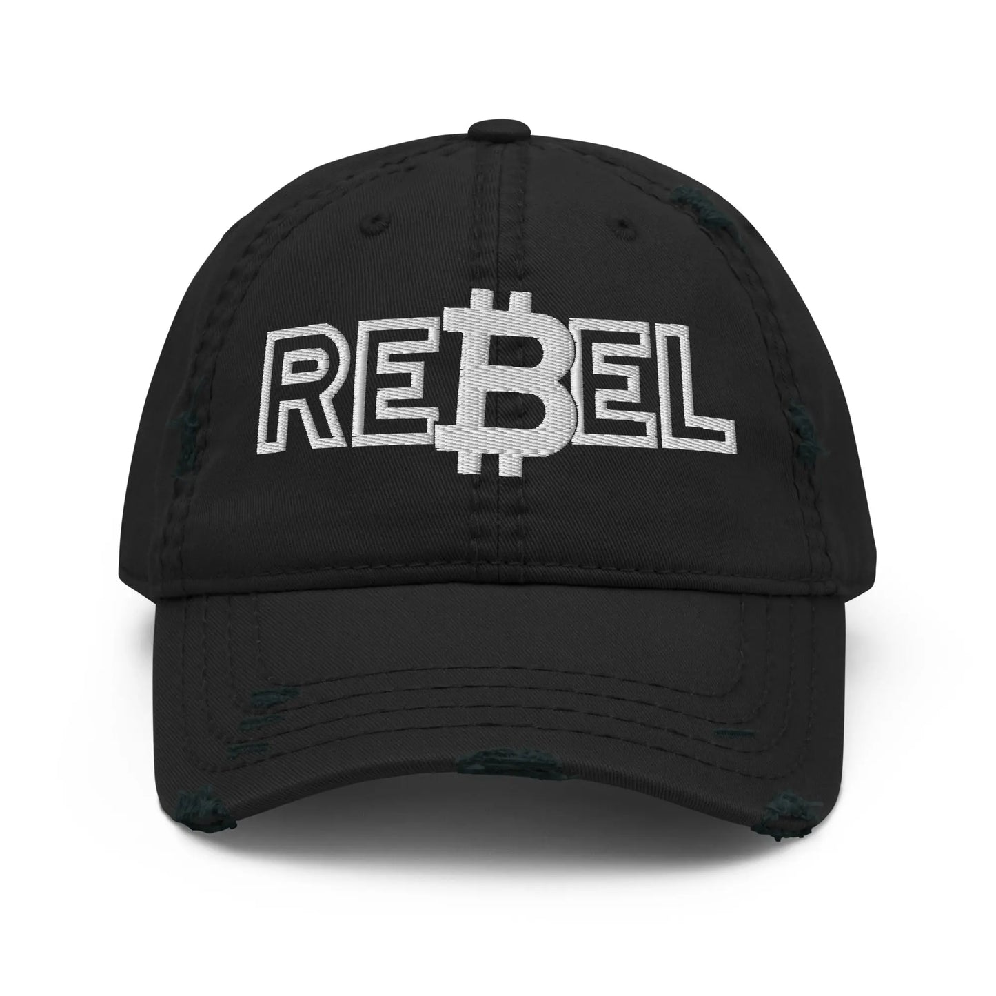 bitcoin hat - rebel embroidery - front view - black