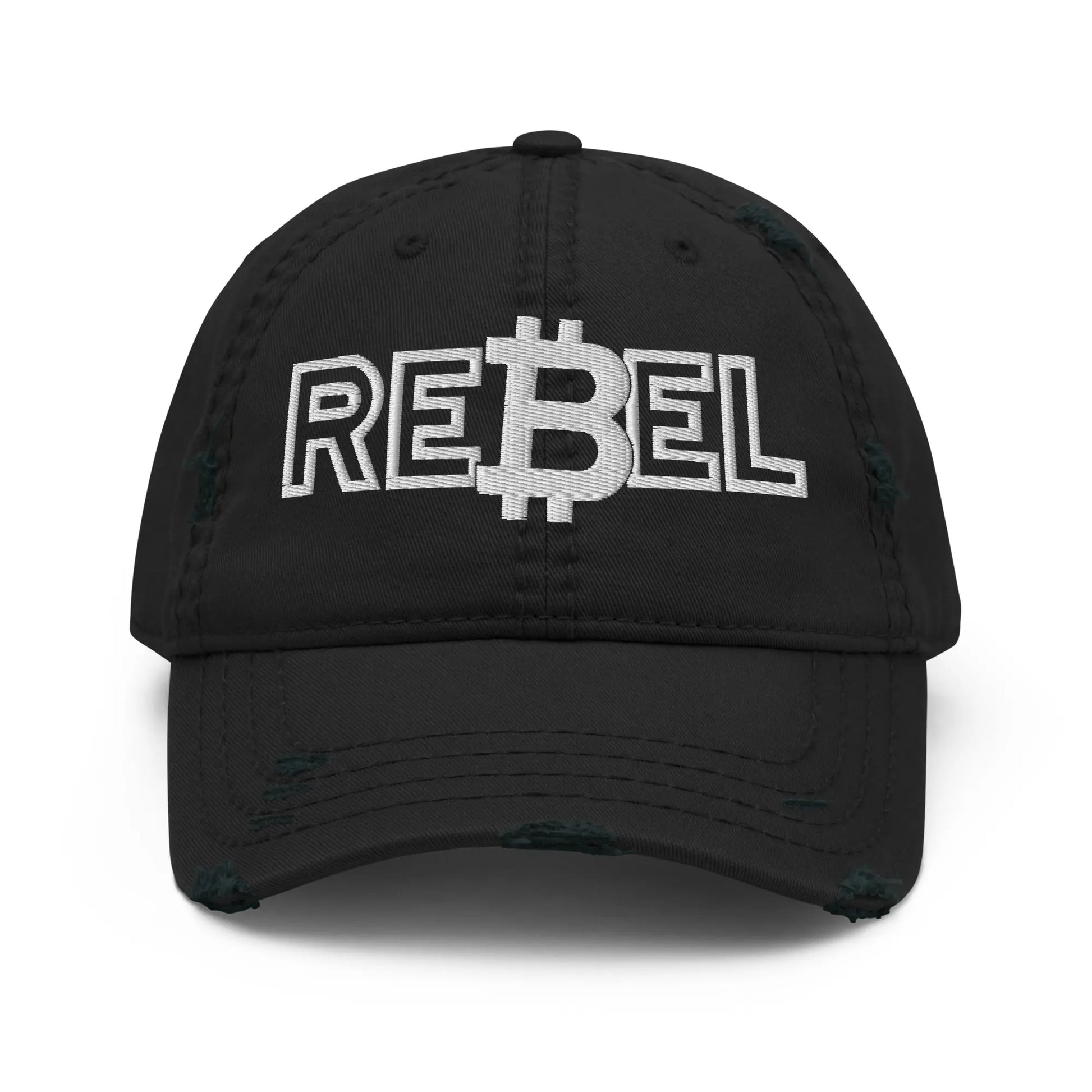 bitcoin hat - rebel embroidery - front view - black