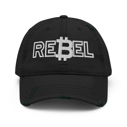 bitcoin hat - rebel embroidery - front view - black