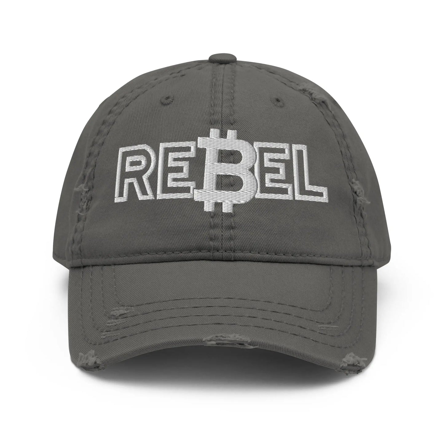 bitcoin hat - rebel embroidery - front view - grey