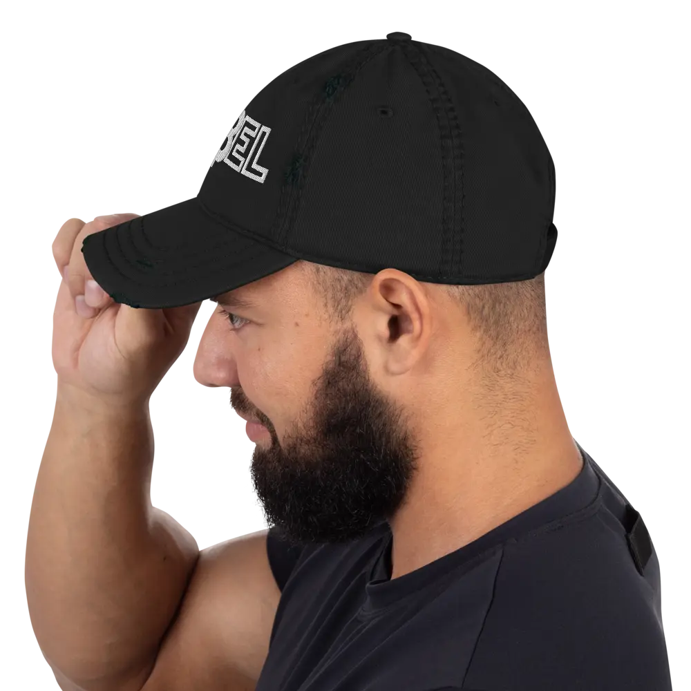 bitcoin hat - rebel embroidery - side view on model - black