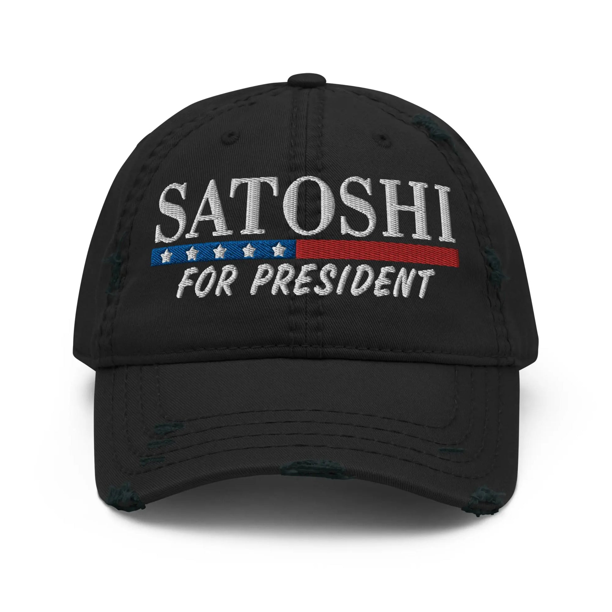 bitcoin hat - satoshi for president embroidery - front view - black