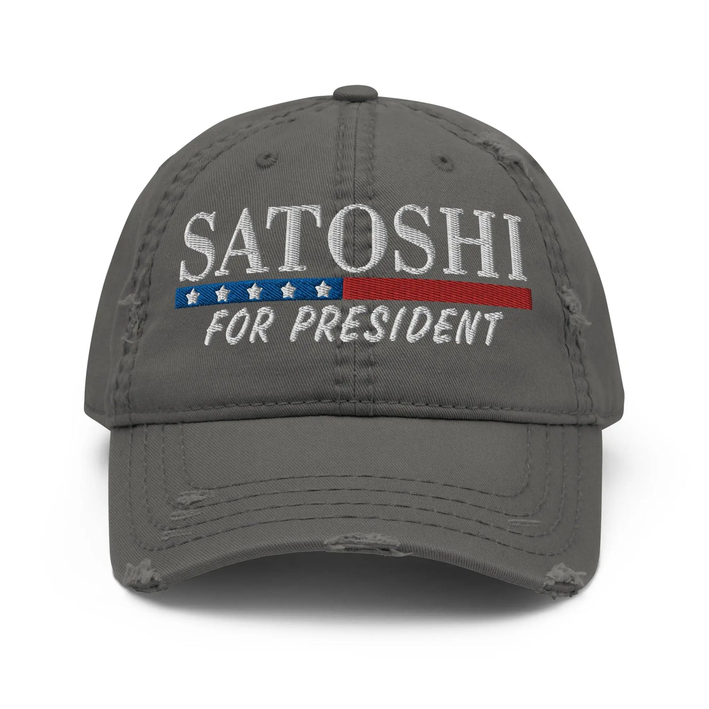 bitcoin hat - satoshi for president embroidery - front view - grey