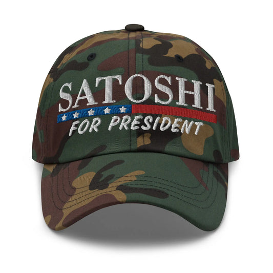 bitcoin hat - satoshi for president - front view - camo