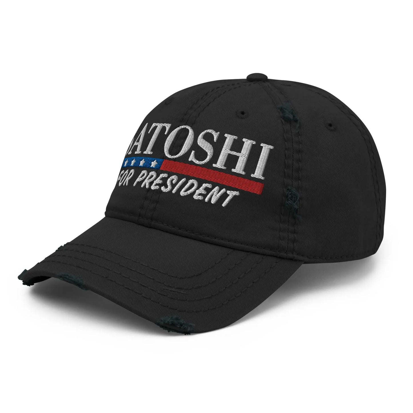bitcoin hat - satoshi for president stitching detail - black