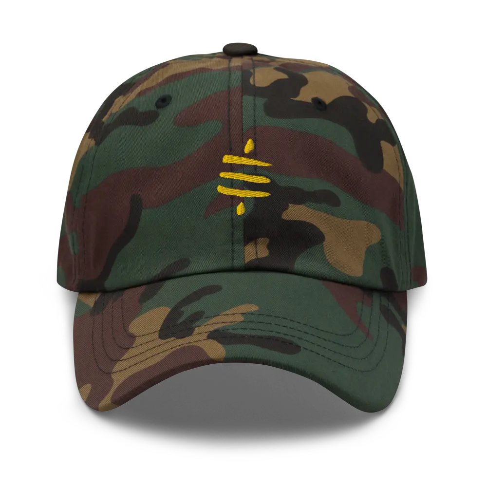 bitcoin hat - sats - gold embroidery front - camo