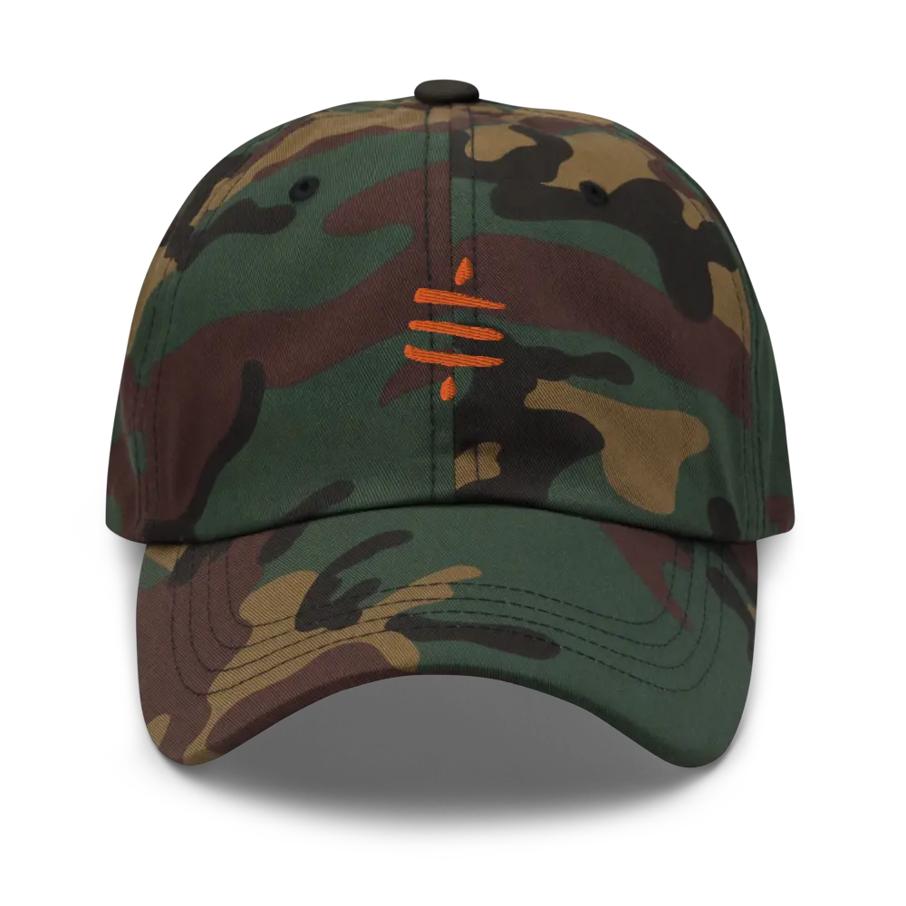 bitcoin hat - sats - orange embroidery front - camo