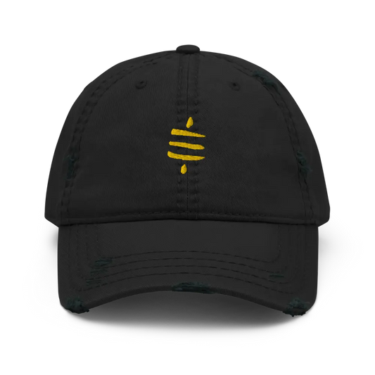 bitcoin hat - sats symbol gold embroidery - front view - black