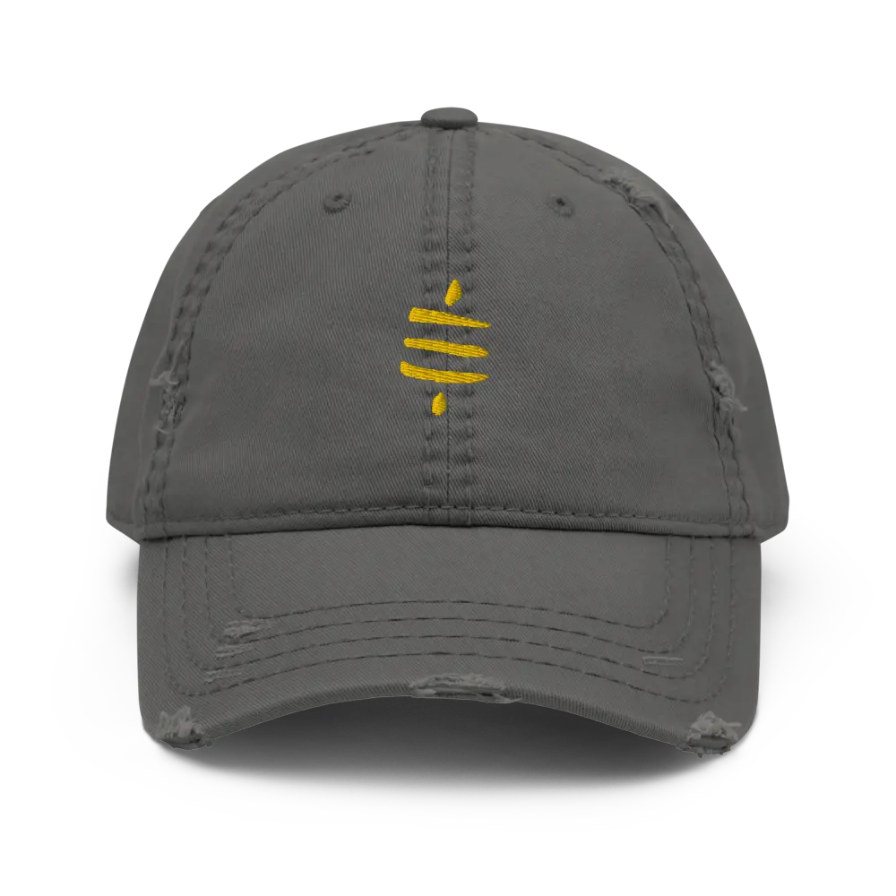 bitcoin hat - sats symbol gold embroidery - front view - grey