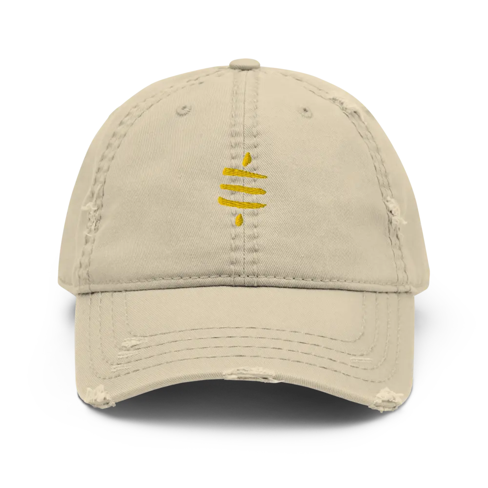 bitcoin hat - sats symbol gold embroidery - front view - khaki
