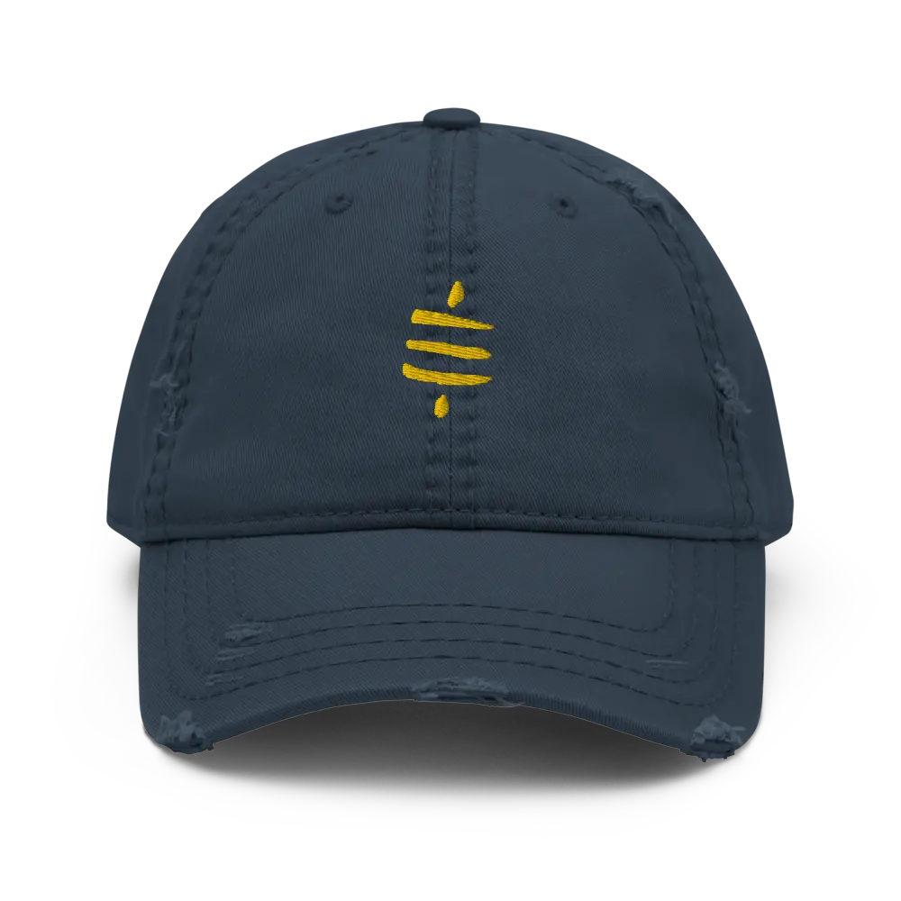 bitcoin hat - sats symbol gold embroidery - front view - navy